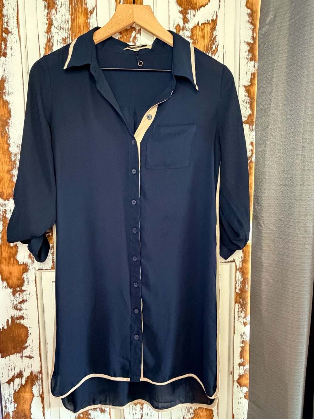 Ipekyol Navy Blue Button Down Tunic Dress with Contrast Trim Size 6